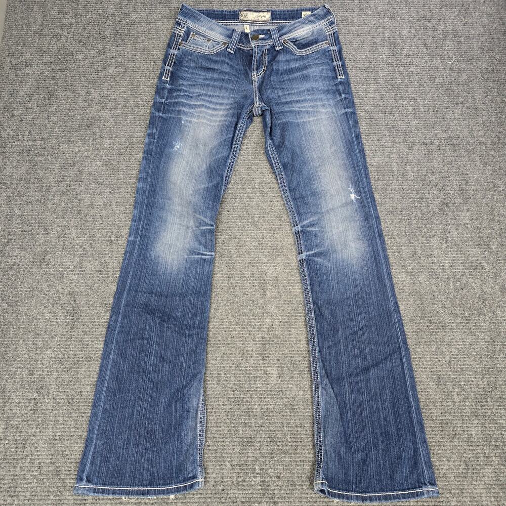 BKE Culture Bootcut Jeans Womens 30XL 31x35 Blue Distressed Thick Stitch Y2K